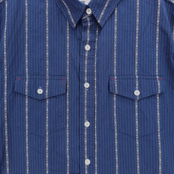 NWT TRUE GRIT Button Down Shirt Blue Striped Southwestern 100% Cotton MEDIUM - Picture 2 of 6